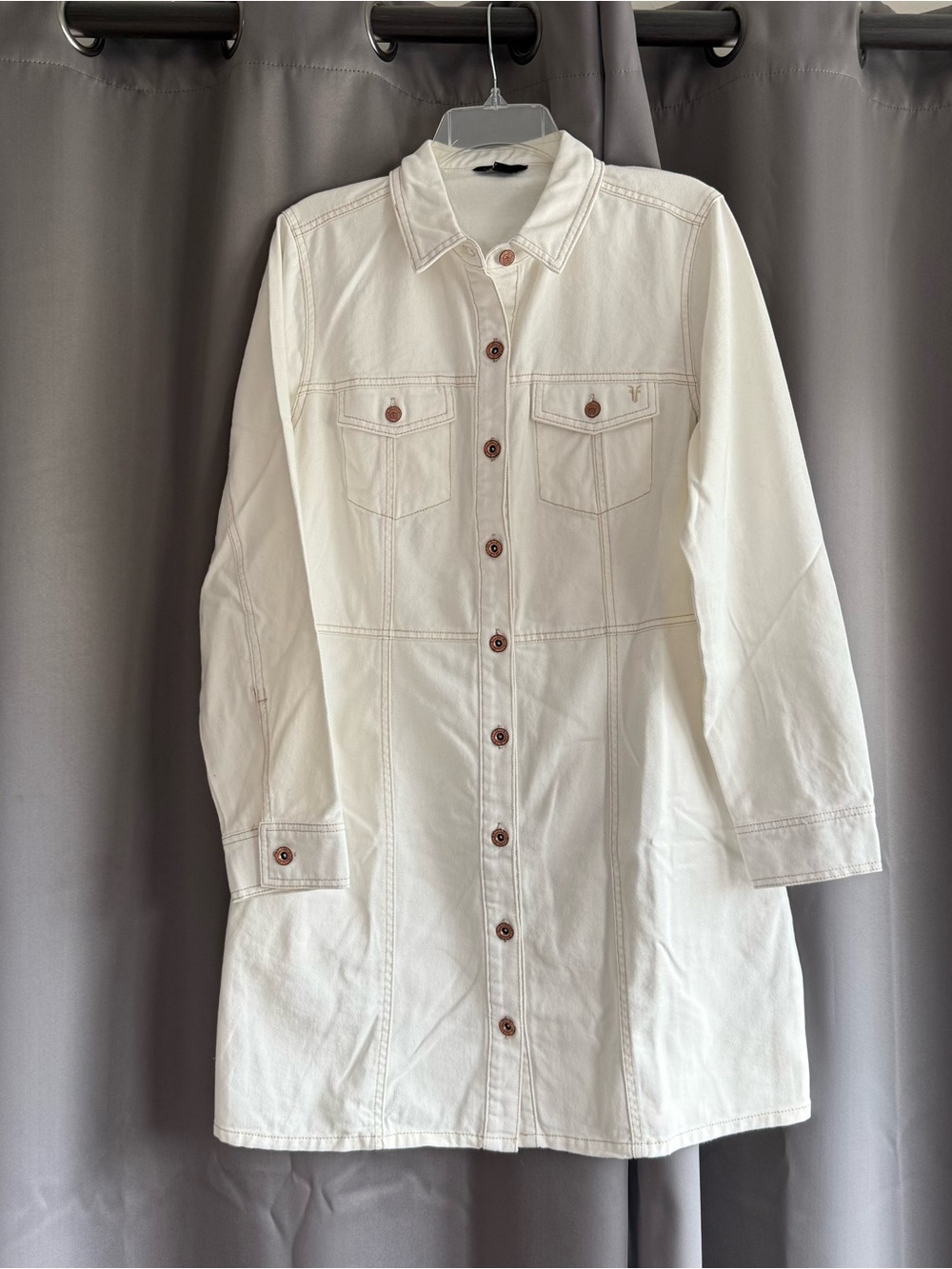 Frye Bone Denim Shirt Dress Large Button Front Cinch Waist NWT